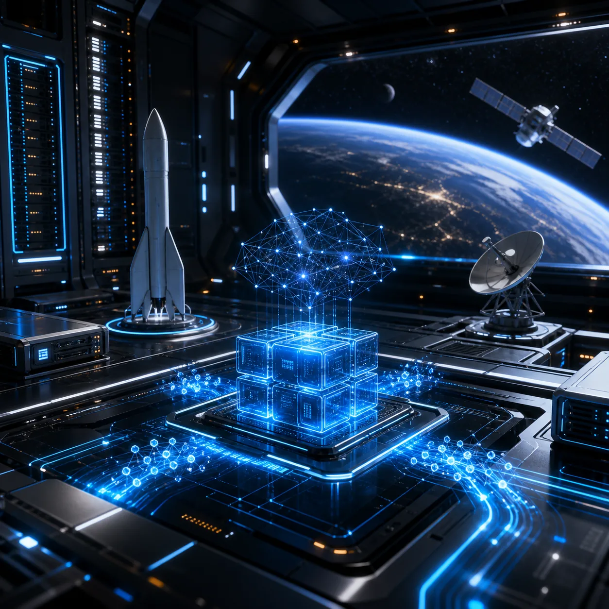 Orbital server bay representing GrokSPX AI compute billing